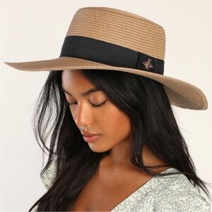 Elegant Tan and Black Women's Straw Hat